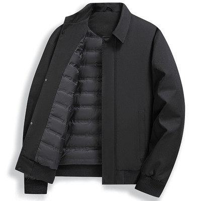 老人头夹克轻薄羽绒服中老年人爸爸加厚翻领保暖行政男装冬装外套