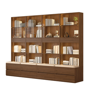 客厅书柜一体靠墙柜子卡座玻璃书柜展示柜落地家用定制储物柜F118