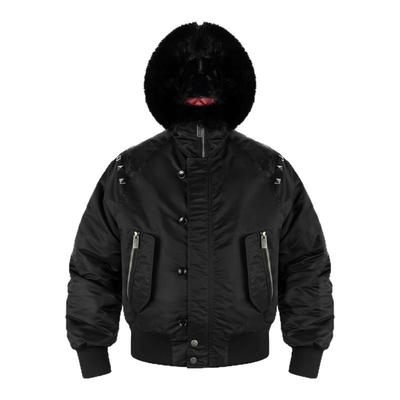 ANTIDOTE 美式连帽毛领座山雕拼皮铆钉飞行夹克N2B机车棉服外套男