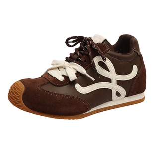 6CM厚底内增高德训鞋女2026春季新款真皮复古休闲鞋运动阿甘鞋子