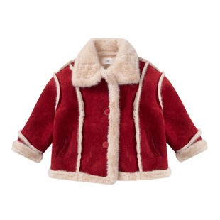 女童冬装红色新年外套2026新款大童洋气时髦皮毛一体儿童保暖年服