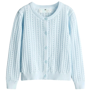 HM童装女童毛衣春季棉质内搭针织衫梅红色打底开衫1273021