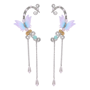 青丘狐系列耳饰古装cos写真耳夹蝴蝶薄纱流苏耳坠个性手工耳挂新