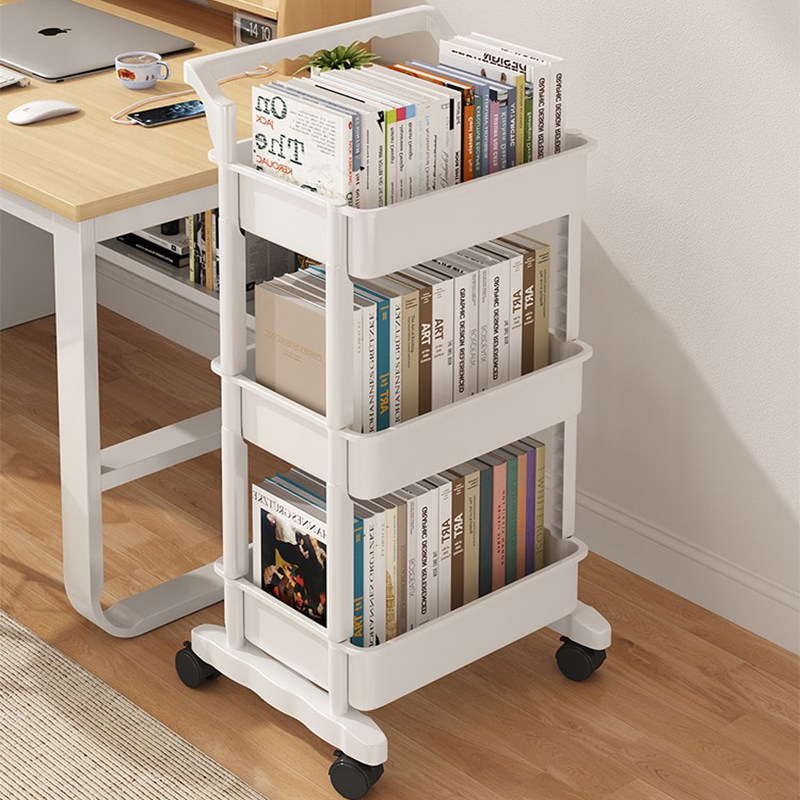 三梦书架置物架落地多层可移动带轮小推车零食桌面旁阅读收纳书柜