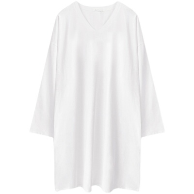 中长款长袖t恤女v领宽松