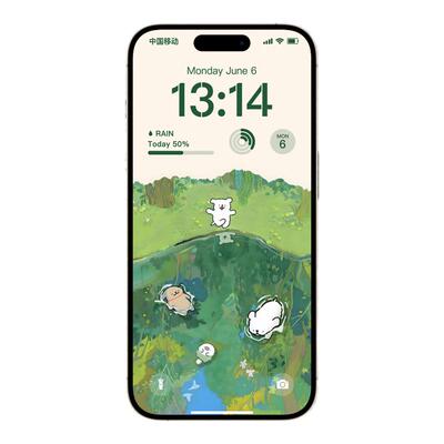 线条小狗春天水池塘游泳森林治愈iphone手机壁纸主题高清图片B59