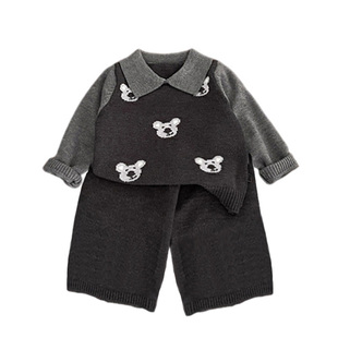 婴幼儿套装春装男宝宝衣服春季洋气小孩针织上衣马甲裤子2026新款
