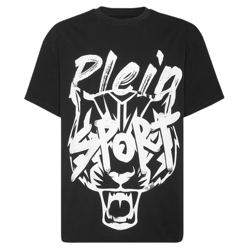 PLEIN SPORT男士虎头logo字母印花夏季圆领短袖宽松棉T恤