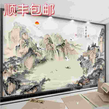 3D立体办公室墙纸中式山水画风景壁纸壁画客厅电视背景墙沙发墙布