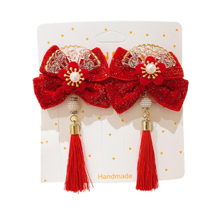 新年发饰红色儿童发夹古风前额刘海夹子女童喜庆发卡宝宝过年头饰