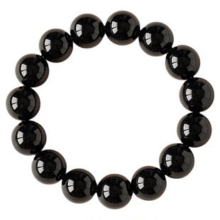 润阳水晶 天然乌金黑曜石圆珠手链 黑耀石单圈手串散珠工厂