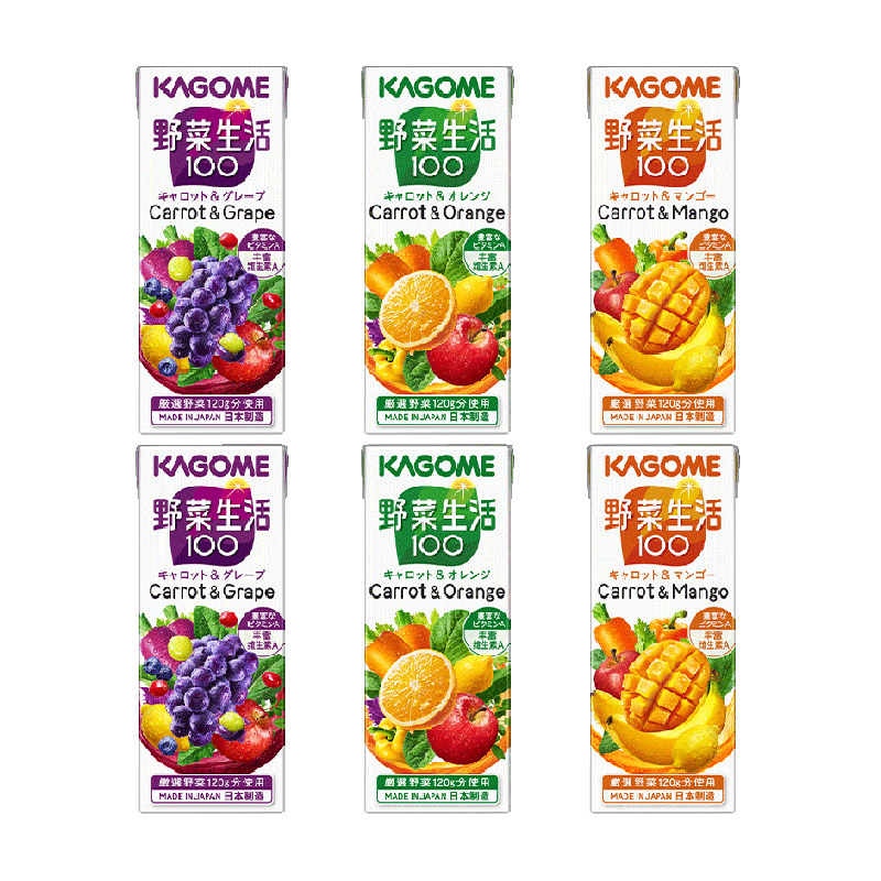 Kagome可果美野菜生活100进口果蔬汁3口味蔬菜汁儿童饮料6盒