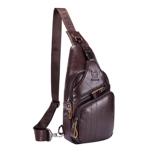 牛船长皮具青年休闲运动潮流真皮男胸包头层牛皮插锁防盗胸前挂包