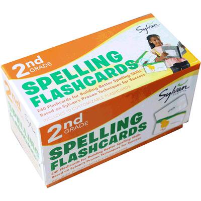 进口英文原版 Second Grade Spelling Flashcards 卡片盒装 Sylvan learning 儿童启蒙亲子伴读互动英语学习单词卡片 内含240卡片