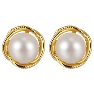 999纯银针天然淡水珍珠耳钉女轻奢小众气质耳环复古高级金色耳饰