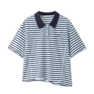 设计师款佐丹奴短袖Polo衫女撞色条纹刺绣宽松翻领上衣女18315903