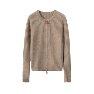 秋冬新款100%纯山羊绒衫女圆领毛衣修身显瘦纯色双拉链休闲打底衫