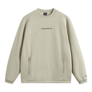 李宁正品户外系列男子加绒保暖抑菌宽松圆领套头卫衣AWDU957-1