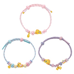 潮宏基五福马黄金手链足金手绳手饰5D硬金鎏彩生肖马萌趣礼物