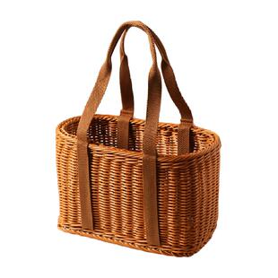 舍里仿藤编手提框蔬菜水果收纳篮春游野餐篮子买菜篮购物篮带提手