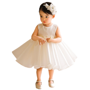 宝宝一周岁礼服百天生日小花童女童婚礼小女孩婴儿缎面公主裙洋气