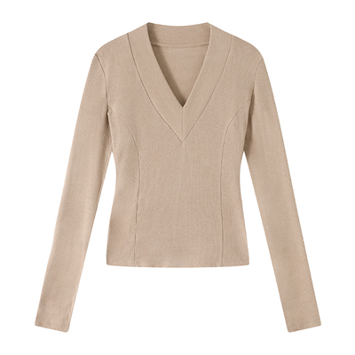 纯色V领内搭长袖T恤女冬季