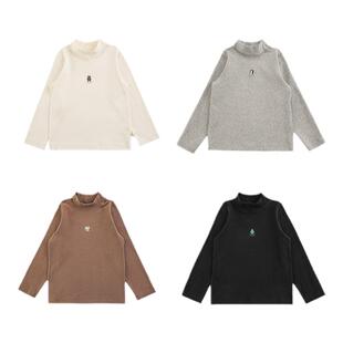 幼悠男童2025新款卡通印花半高领打底衫冬季简洁双面绒儿童t恤潮