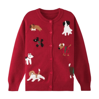 女童小狗聚会立体提花针织开衫