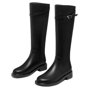 星期六黑色长筒靴女2025新款秋冬高筒显瘦长靴英伦风增高骑士靴直