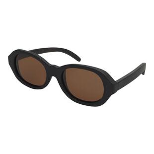 椭圆形黑色实木框太阳眼镜茶色防紫外线偏光墨镜