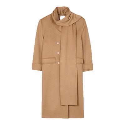 SANDRO法式围巾领绵羊毛毛呢大衣