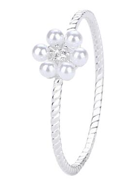 小清新925纯银法式精致花朵珍珠戒指女复古森系开口小众感手饰