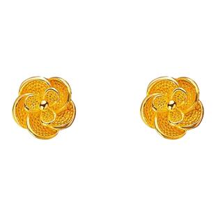 【抢正品】纯24黄金色花朵耳钉女真金色耳钉耳环百搭耳饰送妈妈礼