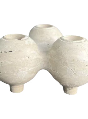 天然米白洞石大理石圆球花器摆件