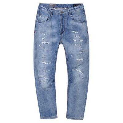 男士八分立体大V牛仔裤