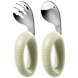 albo宝宝勺子学吃饭训练儿童自主进食婴儿硅胶PPSU不锈钢辅食勺叉