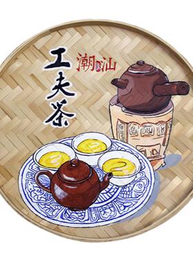 手绘竹编簸箕潮汕美食插画乡村