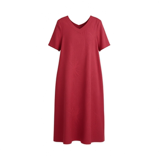 香云纱真丝连衣裙女夏大码赫本风桑蚕丝V领妈妈2025夏季红色裙子