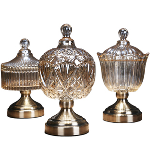 欧式奢华水晶玻璃糖罐储物罐糖果零食罐家用带盖现代美式装饰摆件