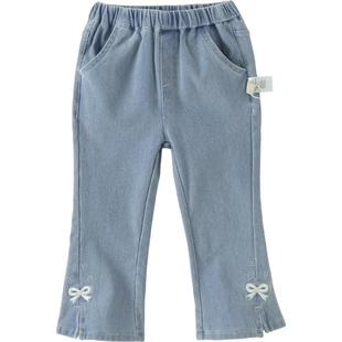 戴维贝拉儿童裤子2026新款春季女童洋气牛仔长裤中大童休闲喇叭裤