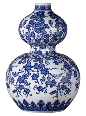 宁封窑手绘青花瓷葫芦花瓶