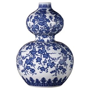 宁封窑手绘青花瓷葫芦花瓶福禄大号摆件景德镇陶瓷客厅玄关装饰品