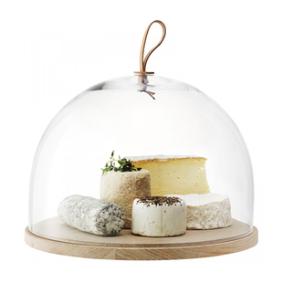 英国LSA手工简约木质蛋糕盘带透明玻璃蛋糕罩 家用甜品台展示托盘