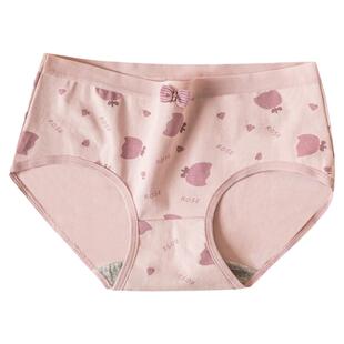 浪莎女士内裤女100%全棉纯棉裆抗菌中腰少女印花学生日系无痕三角