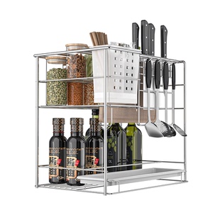 四季沐歌厨房橱柜抽拉式调味篮刀架抽屉拉篮304不锈钢调料置物架
