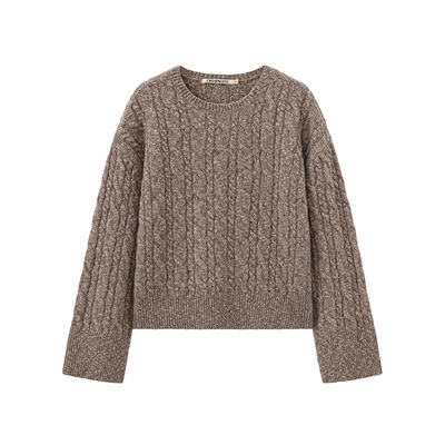 复古纯羊毛松弛绞花毛衣