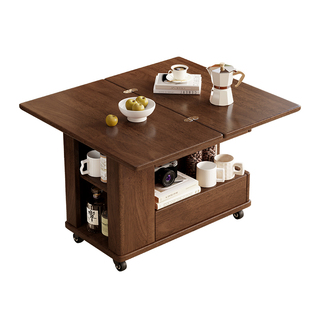 茶几客厅家用小户型可移动实木边几中古风折叠桌轻奢高级感边柜