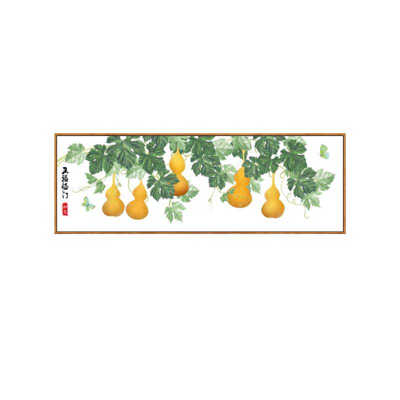 五福临门葫芦挂画客厅沙发背景墙装饰画福禄图床头壁画横版餐厅画