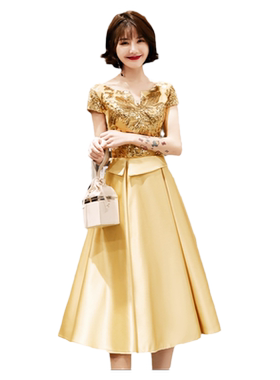 金色小晚礼服女2021高贵高级质感