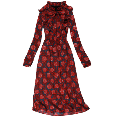 温暖加绒优雅气质印花连衣裙